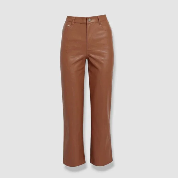 $275 Cami NYC Women's Brown Hanie Cropped Faux Leather Straight Leg Pants Size 2 - Picture 4 of 5